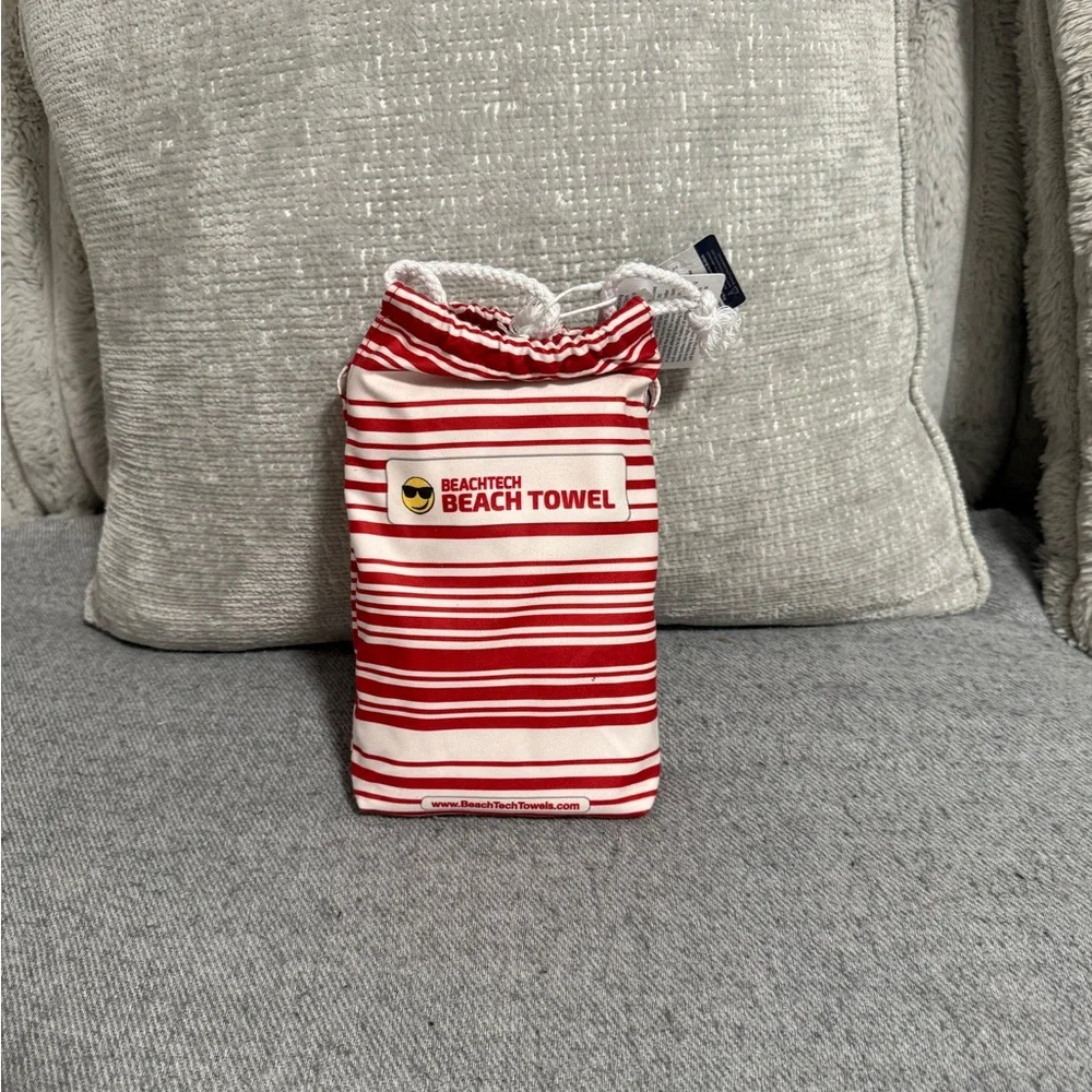 Red and White Striped Beach Towel  With Bag